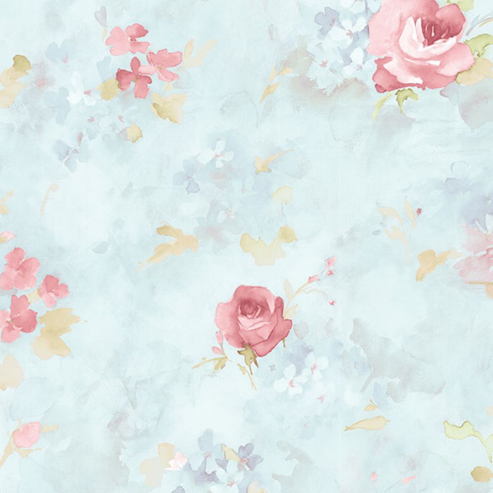 Patton Wallcoverings AB27662 Flourish (Abby Rose 4) Morning Dew Wallpaper in Blues and Pinks 